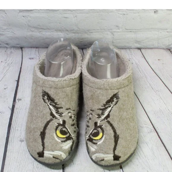 LL Bean Wool Slip On Fleece Lined Owl Motif Cozy Daybreak Scuffs Slippers 10 M